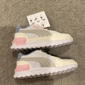 Puma Kids' White Sneakers with Pink & Light Blue Accents 0343